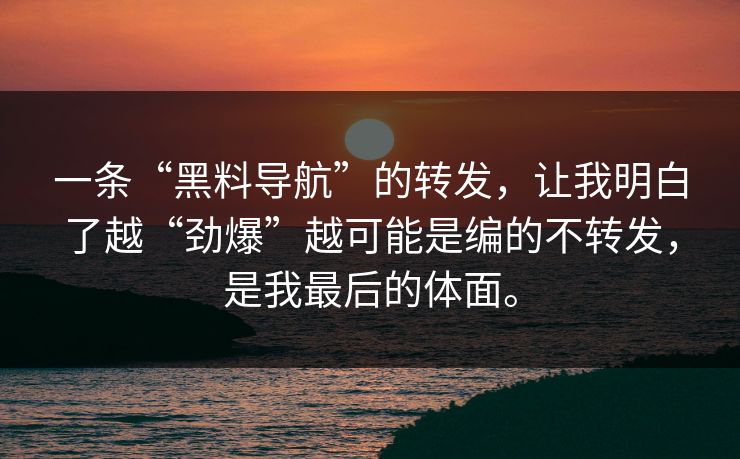 一条“黑料导航”的转发，让我明白了越“劲爆”越可能是编的不转发，是我最后的体面。